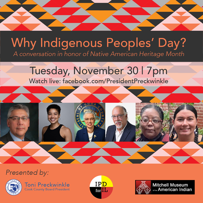 Social media graphic advertising an event to promote Indigenous Peoples' Day in Cook County